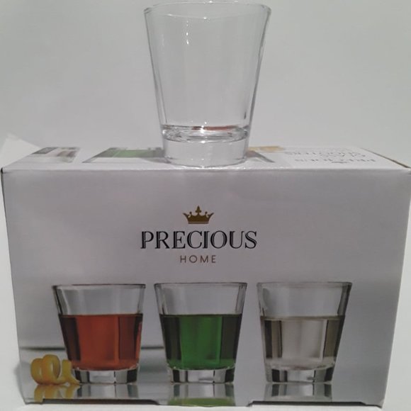 PRECIOUS HOME CLEAR GLASS SHOOTERS - SHOT GLASSES - NEW - HOLDS 1.7OZ SET OF 6 - Picture 1 of 3